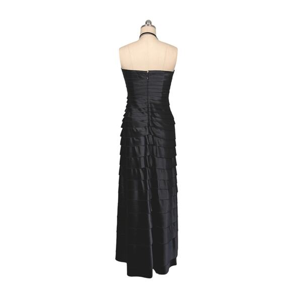 BCBG Prom Dress Maxi Gown 10 Black Ruffle Strapless Glam Goth Satin Tier Classic - Picture 3 of 14